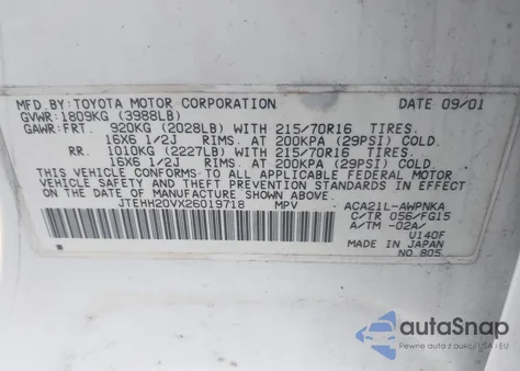 2002 Toyota Rav4 из США, поврежденный, VIN JTEHH20VX26019718